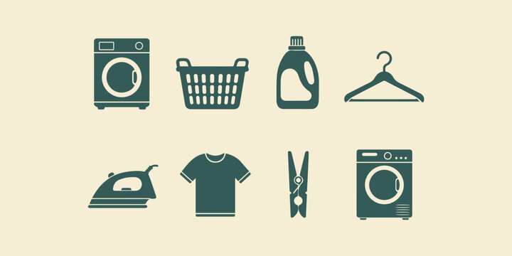 Washing and Garment Care Tools Vector Bundle, Clean Flat Laundry Illustration Pack