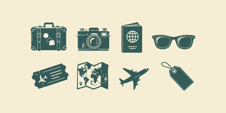 Tourism and Trip Essentials Vector Bundle, Clean Flat Travel Illustration Pack