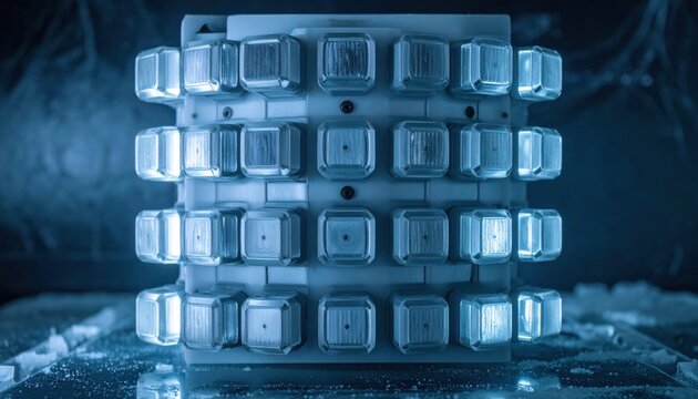 An array of precisely engineered microwave resonators for manipulating superconducting quantum circuits in a advanced research laboratory environment for high speed computing applications.
