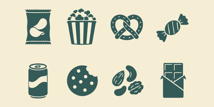 Sweet and Salty Snack Elements Vector Bundle, Clean Flat Food Illustration Pack
