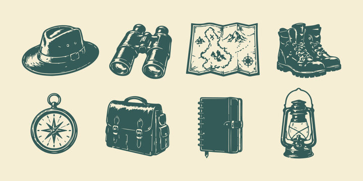 Outdoor Travel Essentials Vector Bundle, Clean Flat Adventure Illustration Pack