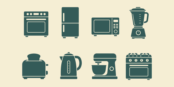 Household Kitchen Equipment Vector Bundle, Clean Flat Appliance Illustration Pack
