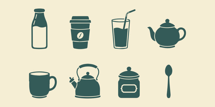 Coffee and Tea Drinks Vector Bundle, Clean Flat Beverage Illustration Pack