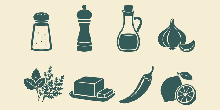 Culinary Ingredients Vector Bundle, Clean Flat Kitchen and Cooking Illustration Pack