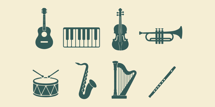 Orchestra and Band Instruments Vector Bundle, Clean Flat Music Illustration Pack