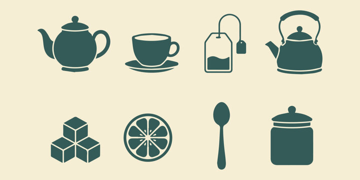 Tea and Beverage Elements Vector Set, Flat Minimal Drink Collection