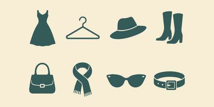 Stylish Outfit and Accessories Vector Bundle, Clean Flat Fashion Illustration Pack