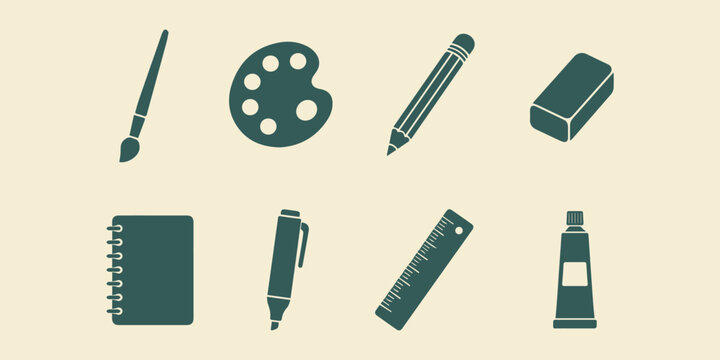 Drawing and Stationery Elements Vector Bundle, Clean Flat Creative Illustration Pack