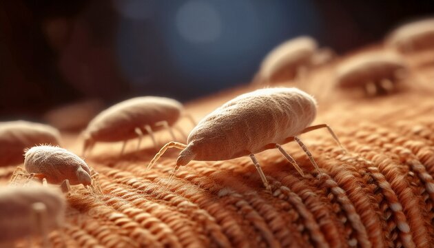 microscopic dust mites crawling on fabric fibers a close up 3d render