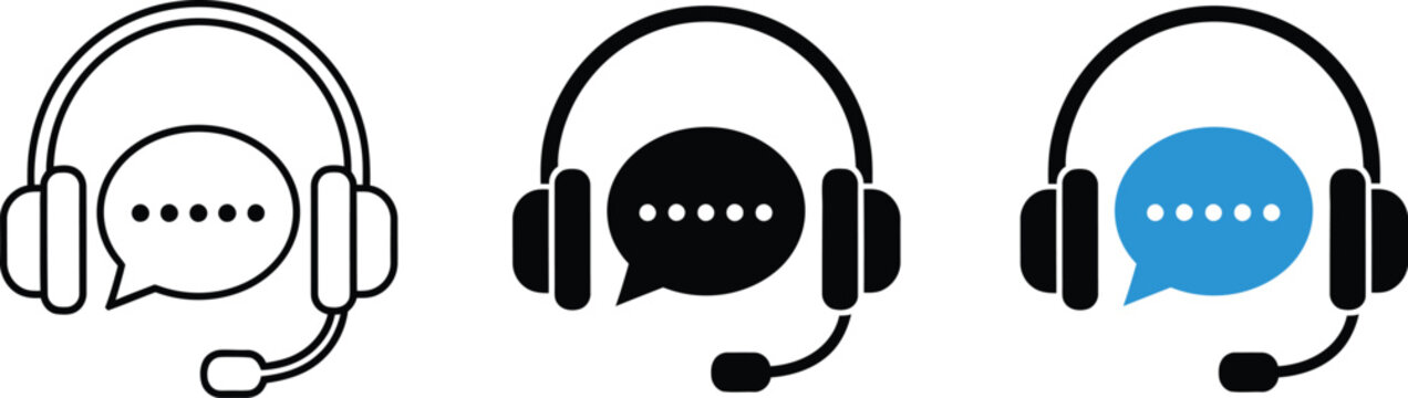 Set of customer service headset icons for support and communication