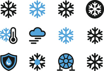 Winter and Cold Weather Icons Set. Snowflake, Thermometer, Shield Protection, Frost Vector Illustration © Shakib Islam