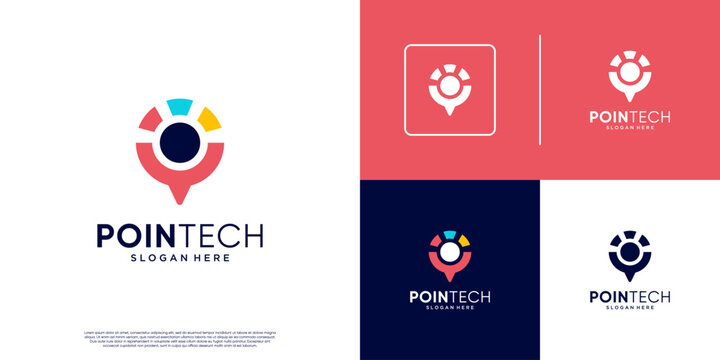 Abstract logo of location pin, with technology concept, digital search service, vector design template.