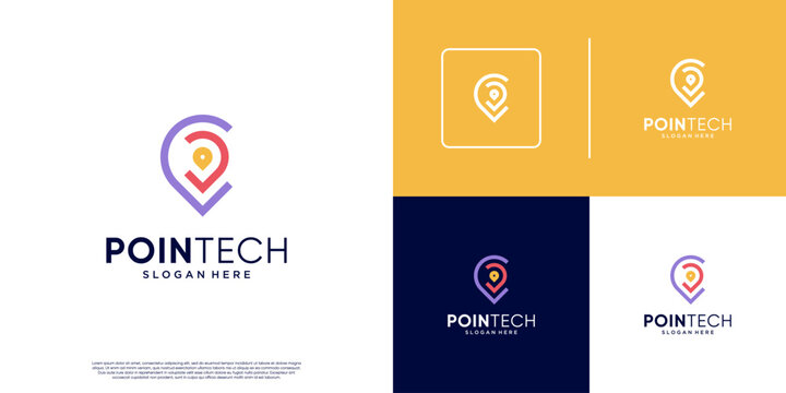 Location logo with modern technology concept, place indicator, sign, vector graphic illustration.