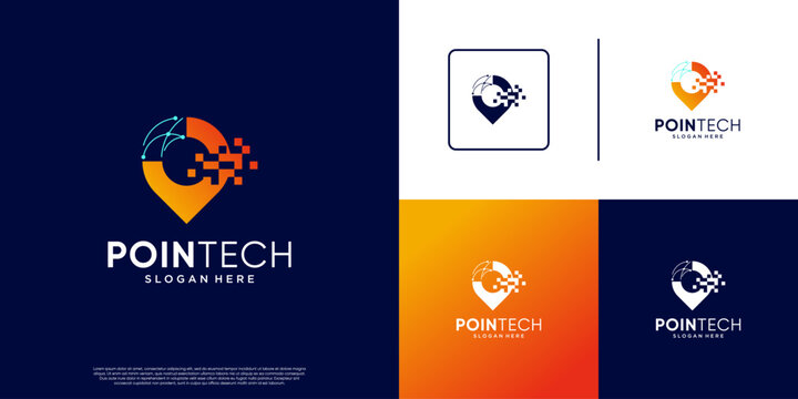 global location service logo, with pin and pixel shard concept, monitoring, graphic design template.