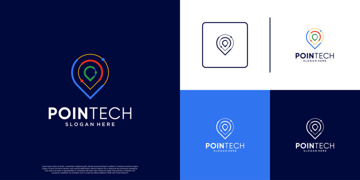 abstract logo of location pin line shape, high accuracy technology, location based service, graphic design illustration.