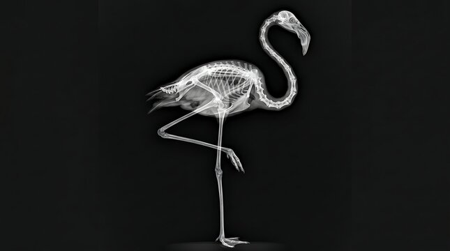 Xray image of flamingo skeleton standing.