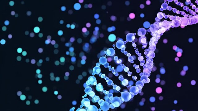 Glowing blue DNA double helix structure on dark background