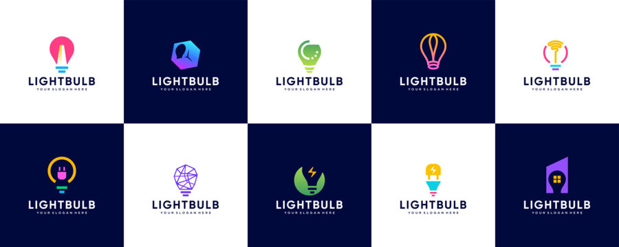 Light bulb collection logo with energy innovation concept, smart technology, graphic vector template.