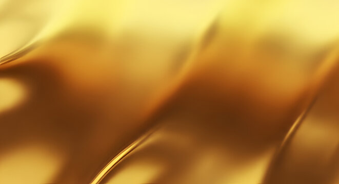 Gleaming gold metallic abstract background with smooth waves and gentle light reflections