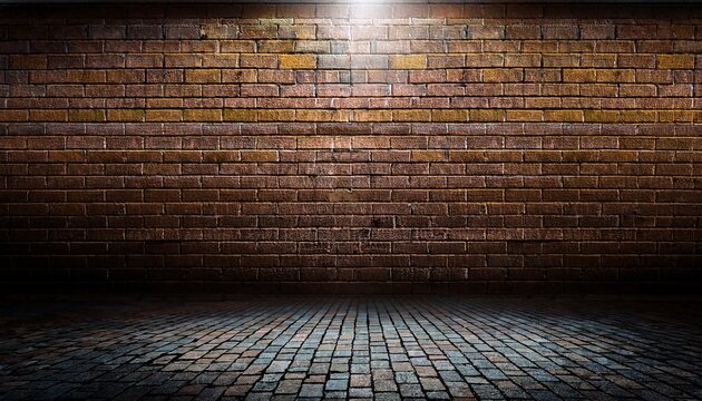 dimly lit brick wall with stone floor for urban background design