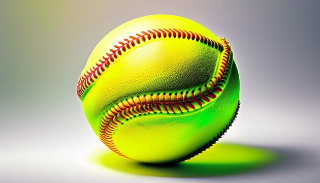 fluorescent neon yellow softball isolated on white and white background