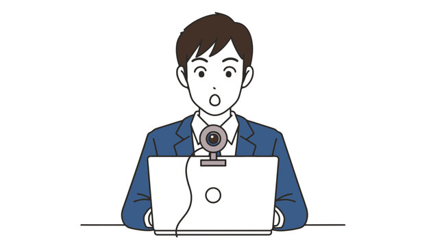 Microphone vector illustration of a surprised businessman speaking into a mic