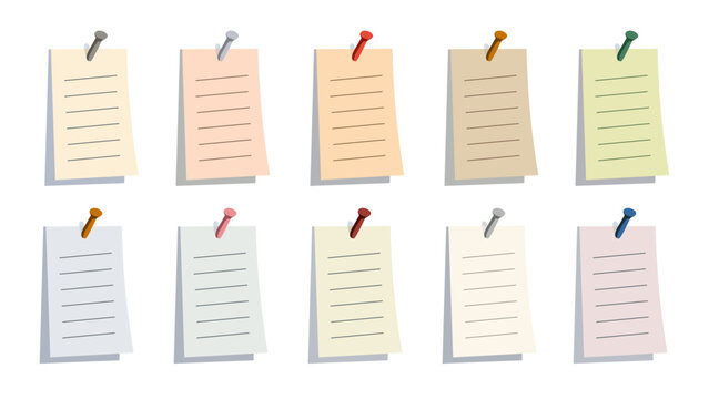 Collection of colorful sticky notes with push pins