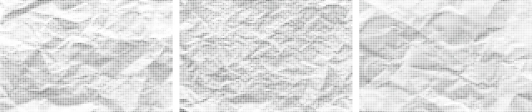 Set of crinkled paper halftone textures isolated on transparent background for modern graphic design and background patterns vector illustration collection.