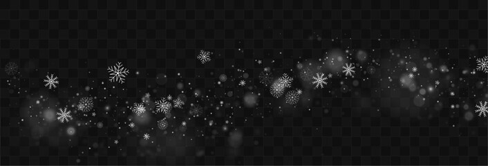 White snowy glow surrounds drifting crystal flakes. Elegant flow creates magical winter beauty. Perfect design element for decorations and banners. Vector © Strongstock03