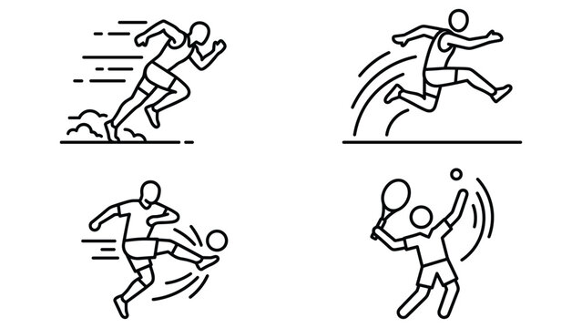 Dynamic male athlete silhouettes in different sports including sprinting jumping and soccer.