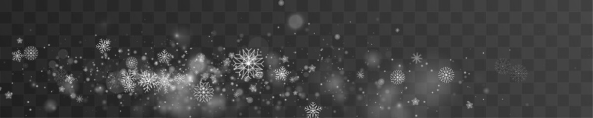 Fototapeta premium Bright snow dust floats in icy light. Smooth motion forms magical seasonal flow. Perfect design element for winter graphics and banners. Vector