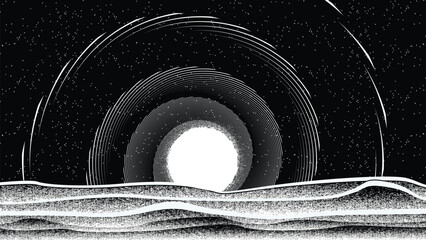 Stars and exoplanet in outer space. Futuristic landscape, with lines . Night landscape with starry sky .Vector illustration © miloje