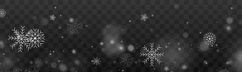 Snowflakes glow with soft crystal shimmer. Gentle drift creates calm winter elegance. Perfect design element for festive banners and visuals. Vector © Strongstock03