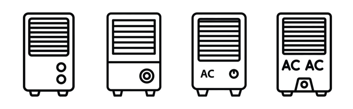 Minimal outline  portable ac system icon set in editable stroke style. Air conditioning icon set.