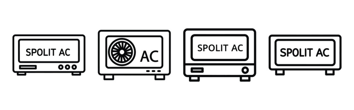 Minimal outline  split ac indoor icon set in editable stroke style. Air conditioning icon set.