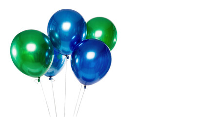 Shiny blue and green balloons floating, isolated on transparent background © Bogdan