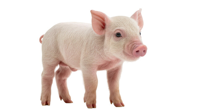 Cute pink piglet standing, isolated on transparent background