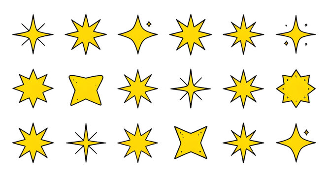 star icon set, favorite star icons, rating star collection, sparkling star elements, starburst shapes design, glowing star graphics, shiny star symbols, UI star icons, decorative star clipart, modern 