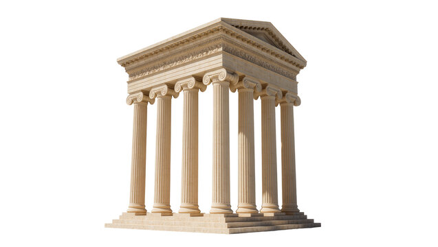 Ancient Greek temple with Ionic columns and pediment, isolated on transparent background