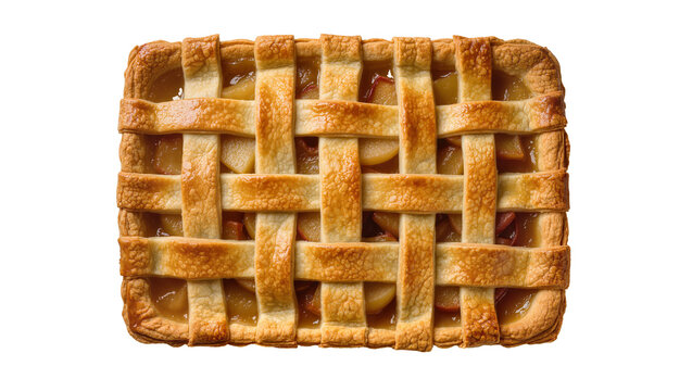 Golden brown lattice crust apple pie baked with fruit filling, isolated on transparent background
