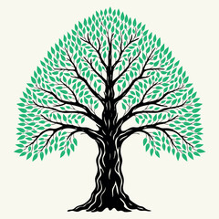 Obraz premium Line art vector illustration of a detailed tree with spreading branches and foliage