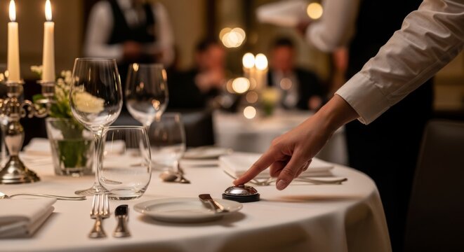 Hand Presses Call Button in Upscale Restaurant