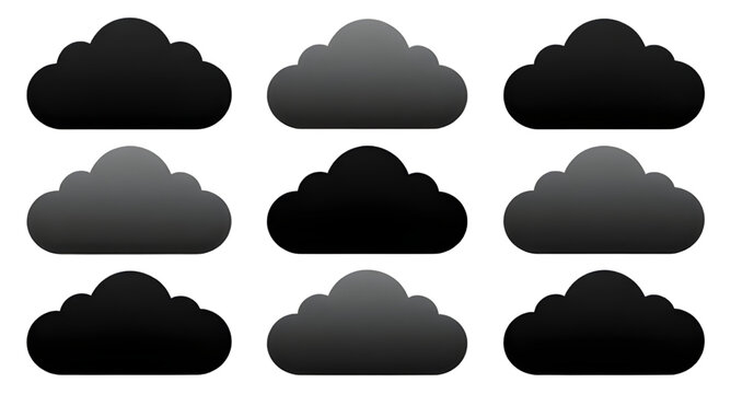 black cloud icon set, silhouette cloud shapes, weather cloud icons, sky cloud graphics, simple cloud symbols, flat cloud vector set, monochrome cloud icons, forecast weather symbols, minimal cloud des