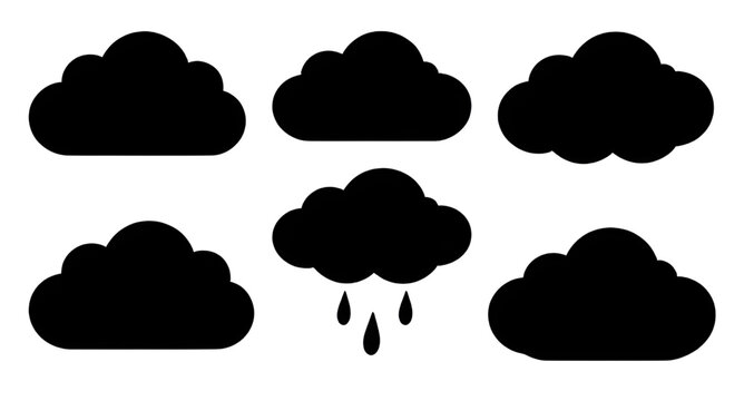 black cloud icon set, silhouette cloud shapes, weather cloud icons, sky cloud graphics, simple cloud symbols, flat cloud vector set, monochrome cloud icons, forecast weather symbols, minimal cloud des