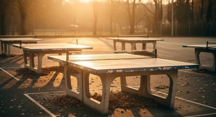 Outdoor Ping Pong Tables at Golden Hour Sunset