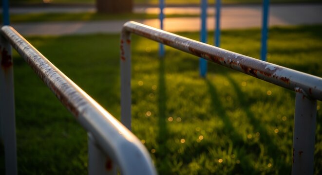 Rusted Parallel Bars in Golden Hour Sunlight