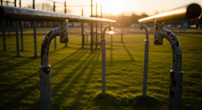 Rusty Parallel Bars in Golden Hour Sunlight