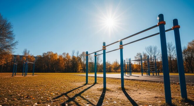 Outdoor Parallel Bars in Sunlight - Fitness Promotion Background