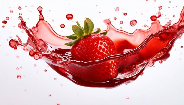 vibrant red berry jam splash fruity strawberry syrup with bubbles on white background
