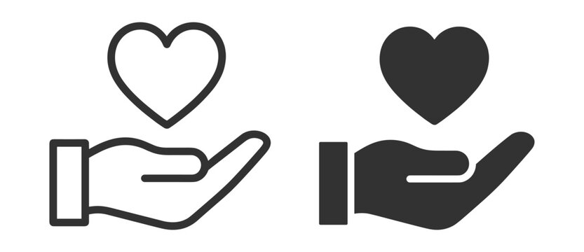 Hand holding heart icon set, outline and solid style, vector illustration on transparent background